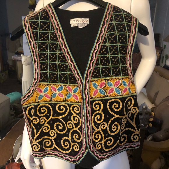 Gilet brodé Carol Horn Workshop vintage des années 90
